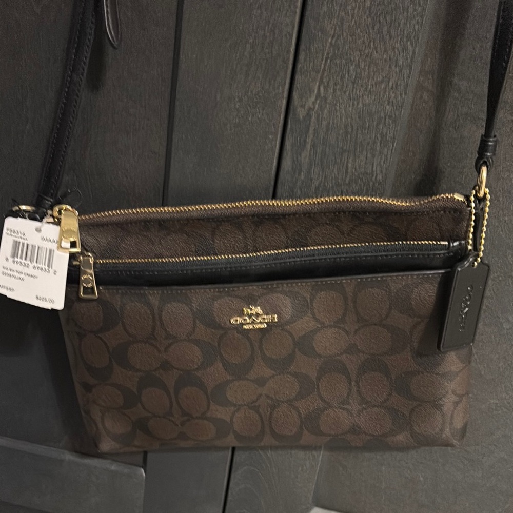 Coach Brown Signature Canvas Crossbody with Gold Hardware